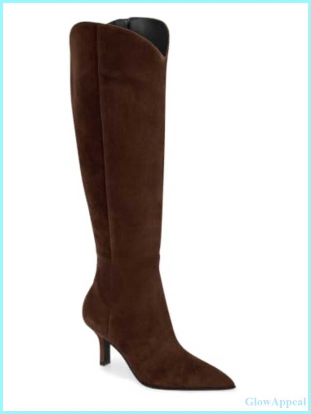 Kitten Heel Knee High Boots Pointed Toe Side Zip Faux Suede Tall Dress Boots